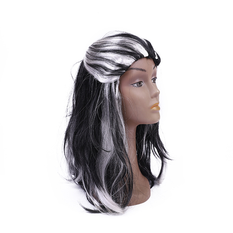 Wholesale of performance props in stock. White and black European and American anime wigs without bangs and with braids on the top of the head can be customized detail image 5