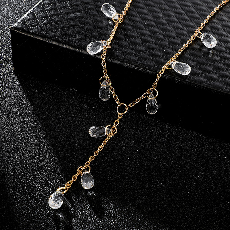 Außenhandel Neues Produkt Gold Fransen Kristall Halskette Diamant Mehrfach Geschnittener Zirkon Strass Halskette Süßes Mädchen display picture 8