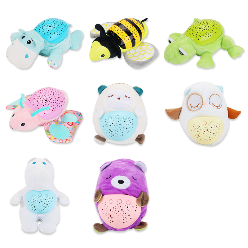 益智早教安撫睡眠玩具毛絨動物玩偶聲燈光星空投影儀毛絨音樂玩具