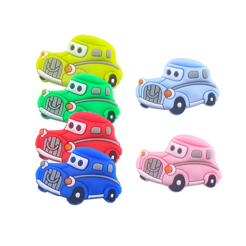 Nuevo grado alimenticio de silicona cuentas sueltas DIY bebé chupete cadena mordedor de dibujos animados mini coche cuentas de silicona