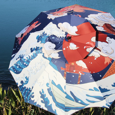 垂钓伞新款数码印遮阳透气台钓伞浮世绘双层防风0透光钓鱼伞现货|ms