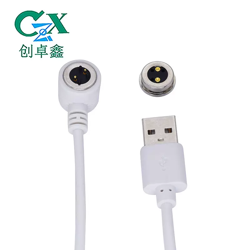 厂家直供白色2pin磁吸充电线 pogopin圆形磁吸连接器公母座
