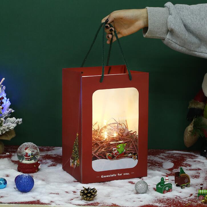 En stock Bolsa de regalo de Navidad bolso de la ventana Nochebuena Apple embalaje caja de cartón regalo de mano caja de dulces bolsa de regalo