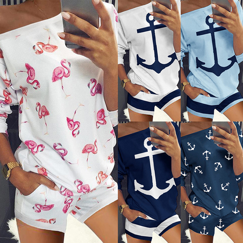 hot style women's summer loose printing home wear casual suit NSKX6066