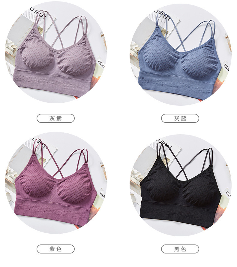 Korean-style fashionable polka dots gather together, beautiful back wrap, thin shoulder strap, comfortable and breathable, thick chest pad, sports halter vest for women detail image 10