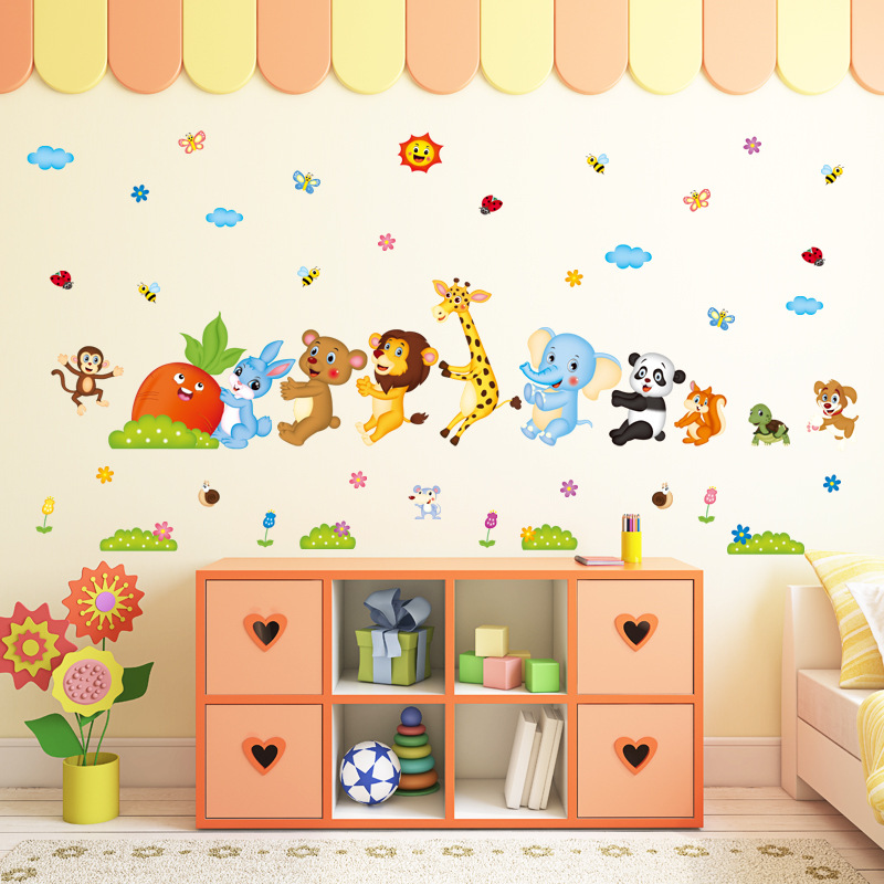 XL8221 cartoon small animal radish pulling fun wall stickers kindergarten children's room animal wall environmental protection stickers