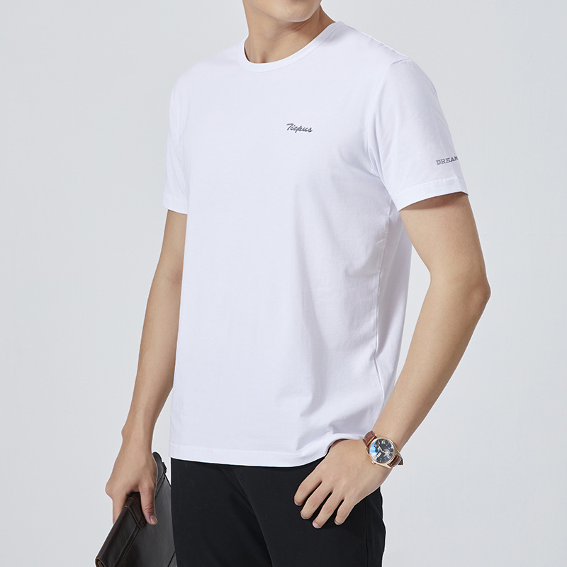 Men's Short-Sleeved T-Shirt Men's 2021 Summer New Ice Silk Cotton Round Collar Loose-Fitting T-Shirt Logo Embroidered Minimal Top