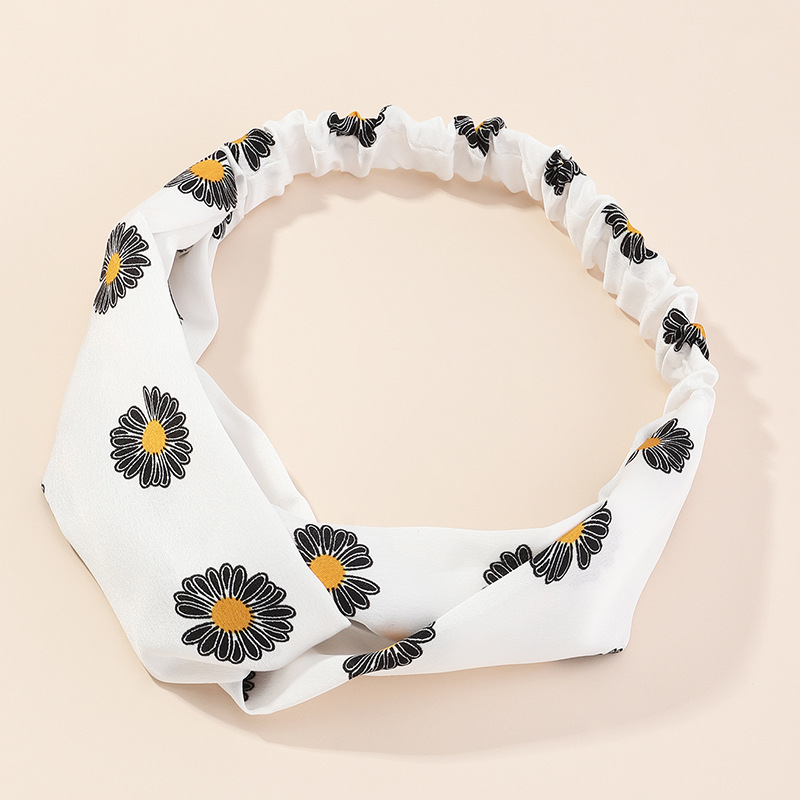 Fashion Wild Daisy Flower Fabric Printing  Cross Headband display picture 6