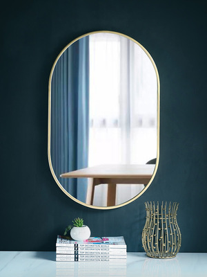 浴室镜简约斜边椭圆形卫生间挂墙镜子梳妆台洗脸盆镜子壁挂玻璃镜|ms