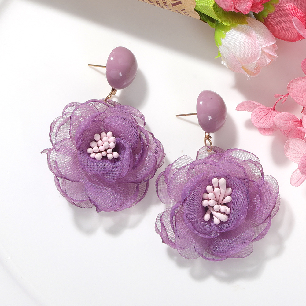 New Trend Cute Chiffon Flower Earrings Wholesale Nihaojewelry display picture 9