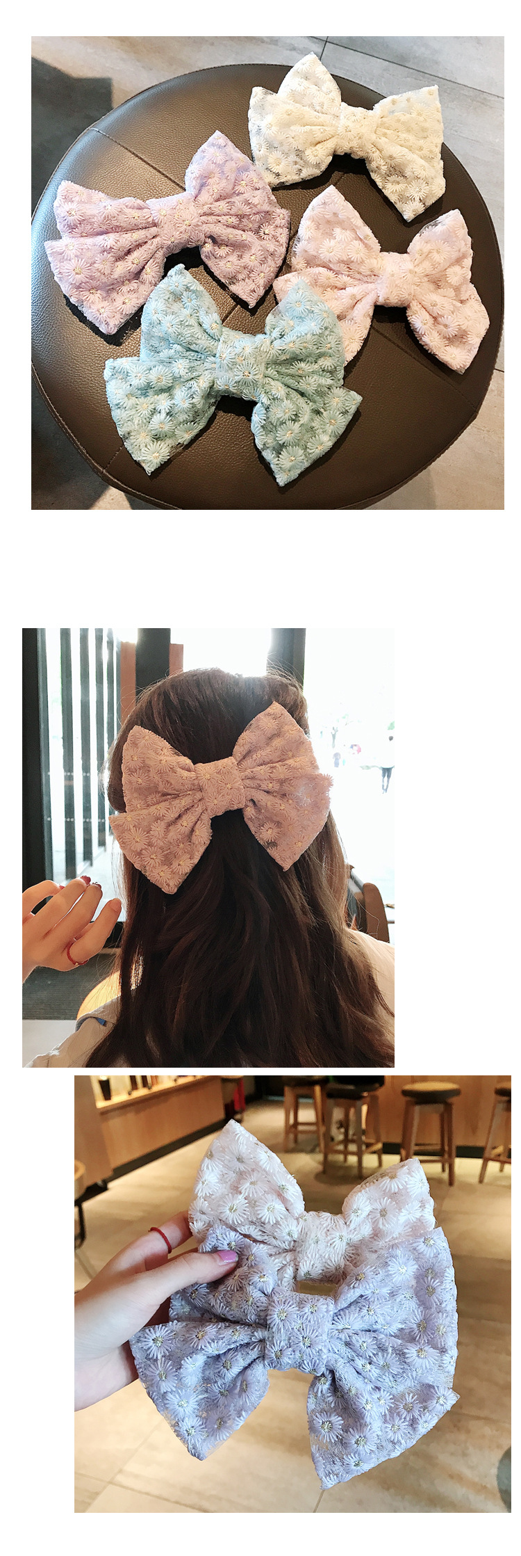 Korea Big Bow Embroidery Lace Chrysanthemum Handmade Side Clip Wholesale Nihaojewelry display picture 3