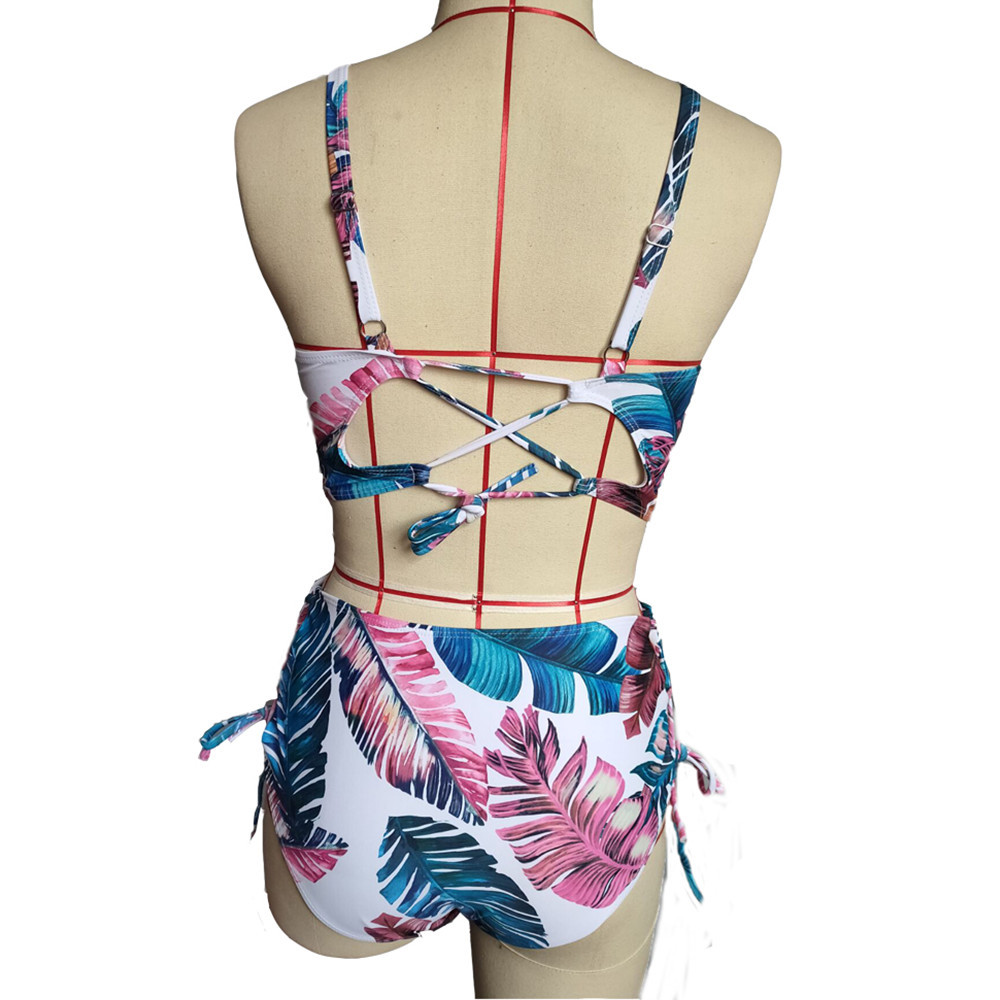 Nuevo traje de baño de bikini dividido de cintura alta con estampado de bolso duro retro NSHL124