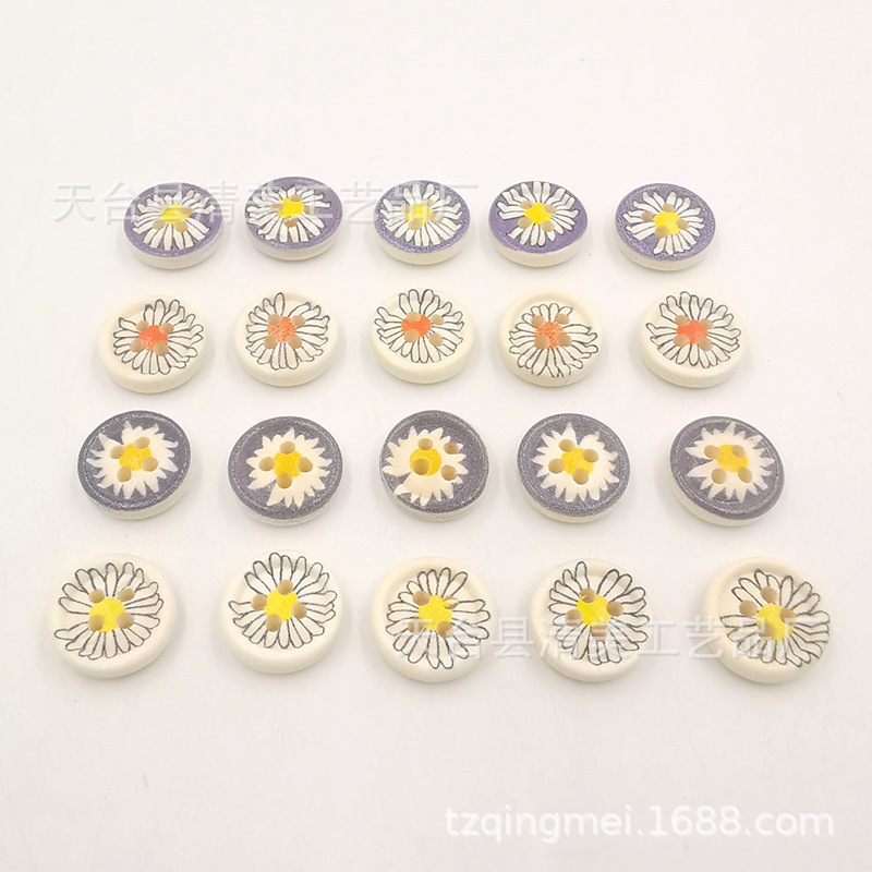 13mm/15mm/18mm pintado lindo botón de madera de margarita hermosa decoración niños manualidades hechas a mano