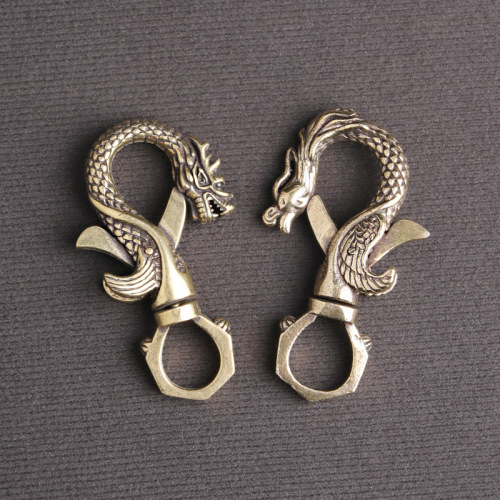 Brass old dragon and phoenix car keychain zodiac dragon metal waist hanging couple creative personalized crafts keychain