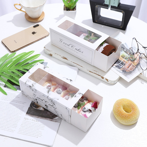 Cake towel roll dessert box color printed pastry box white cardboard drawer type baked goods store packaging box