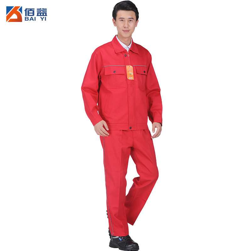 佰益产地货源静电工作服套装长袖春秋红男女电子工装防静电服分体