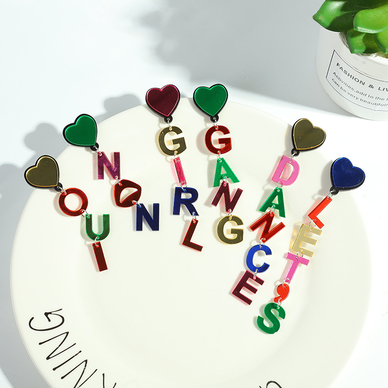Acrylic long creative plastic earrings with letters