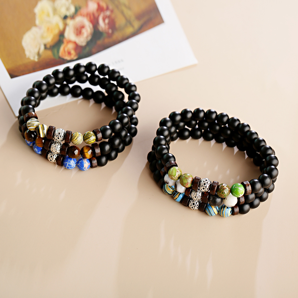 欧美外贸出口货源厂家直销瑜伽玛瑙七彩圆珠精品高档时尚简约手链|ru