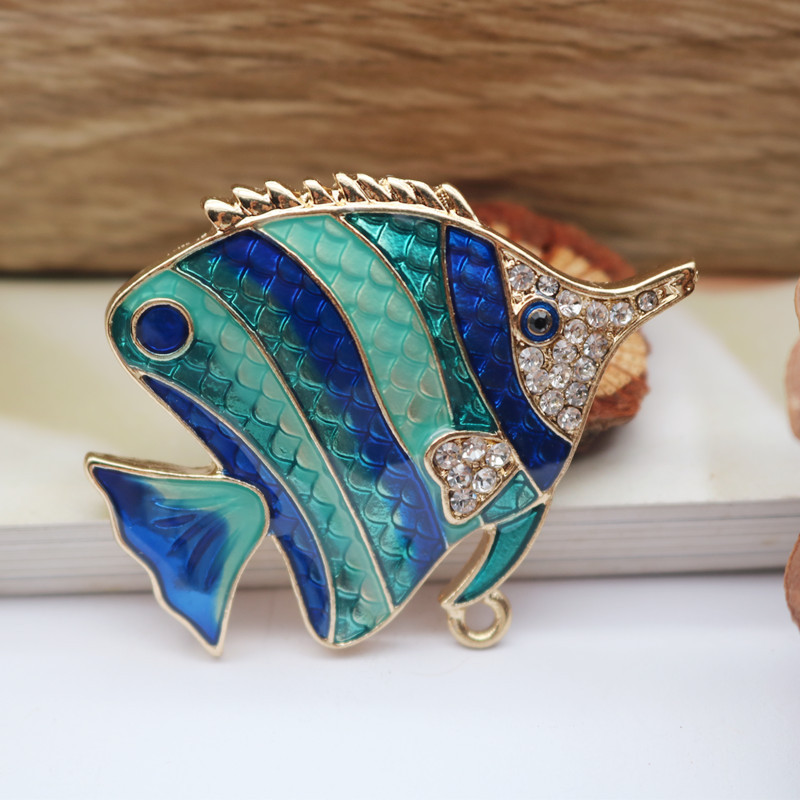 Fish Pattern Ethnic Style Beach Pin Fish Alloy Inlay Artificial Gemstones Unisex Brooches