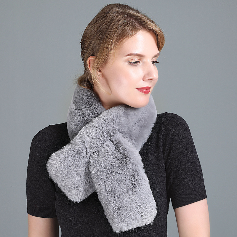 獭兔毛围巾女冬季百搭懒兔毛双面加厚濑兔毛领脖套仿皮草围脖披肩