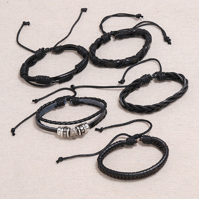 Retro woven cowhide diy set menu0027s leather bracelet hot sale wholesale nihaojewelry