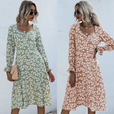 spring new horn long-sleeved floral v-neck stitching lace dress NSYYF61436