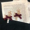 Burgundy retro universal Japanese fresh cute earrings with bow from pearl, ear clips, simple and elegant design