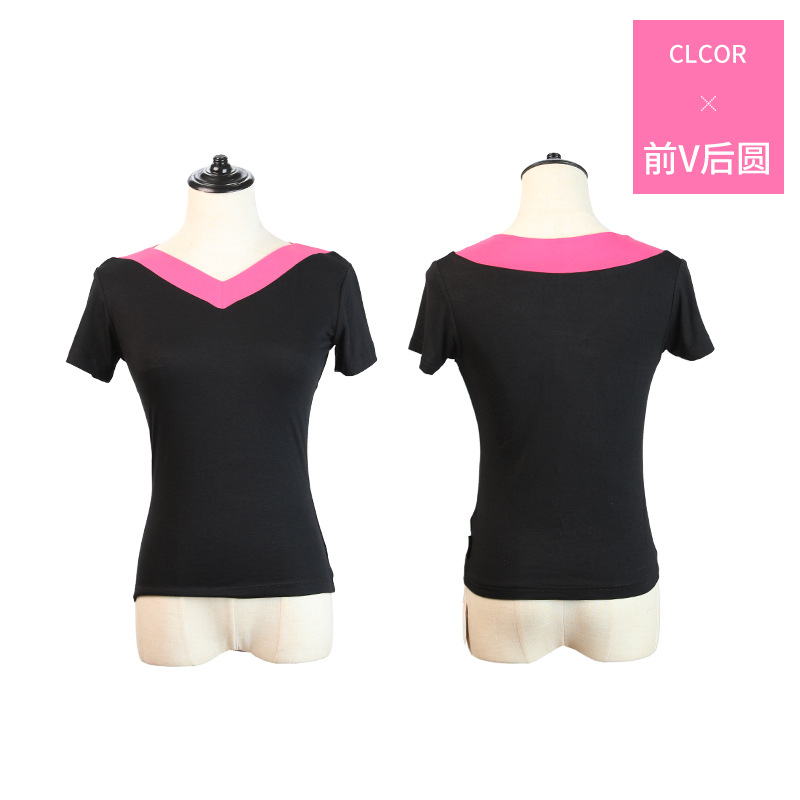 Ropa de baile cuadrada de mediana edad y ancianos con cuello en V para mujer nueva camiseta modal ropa de baile ropa de práctica de manga corta