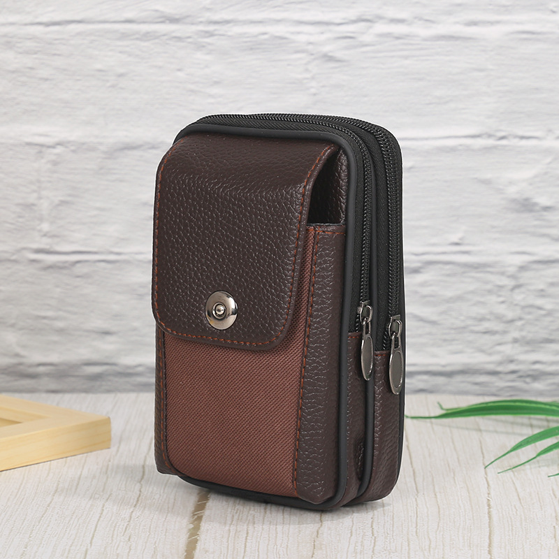 New Horizontal Vertical Mobile Phone Bag Men's Multi-Functional Leather Belt Mobile Phone Set Creative Mobile Phone Bag Gift Customization undefined