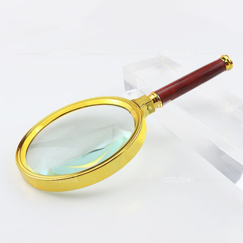 Gift Item Elderly Reading Magnifier, Best Selling Night Market Style, Wood Texture Imitation with Gold Edge Handheld Magnifier