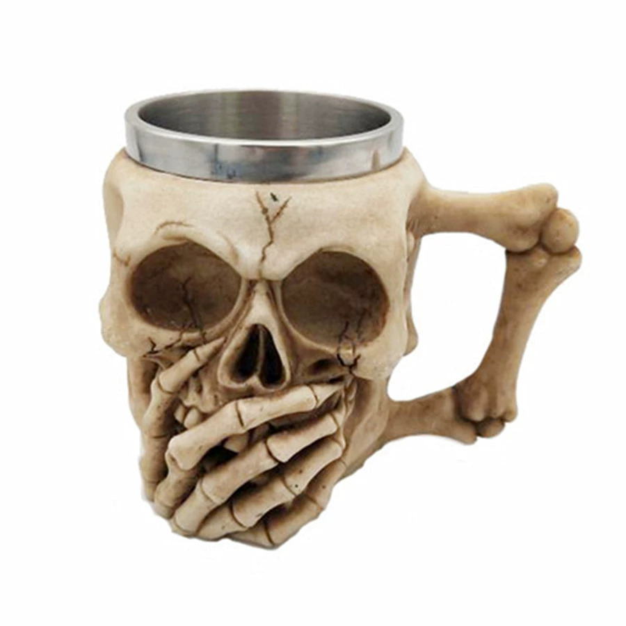 3D череп Mug — смоляной внешний слой и двойной слой нержавеющей стали, Gothic Goblet 330–400 мл