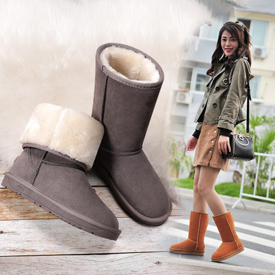 真皮雪地靴女中筒韓版百搭學生冬季保暖加絨磨砂棉鞋防滑長靴5815
