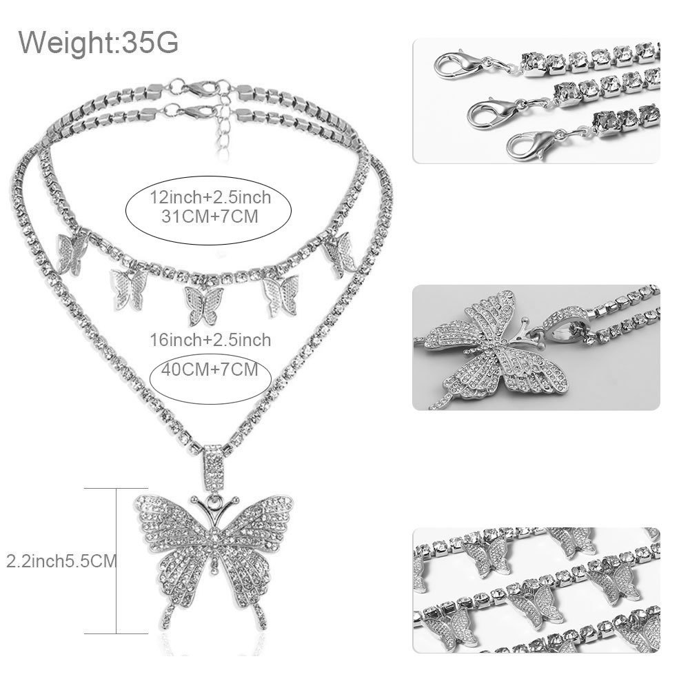 Fashion New Glass Rhinestone Multilayer Simple Butterfly Necklace For Women display picture 1