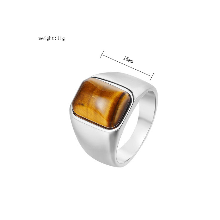15g Weight Ion Plating (IP) Gold Plating Process Retro Geometric 304 Stainless Steel Natural Stone 18K Gold Plated Men's Rings
