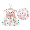 Summer strawberry girl's, cute beach dress with bow solar-powered, flowered