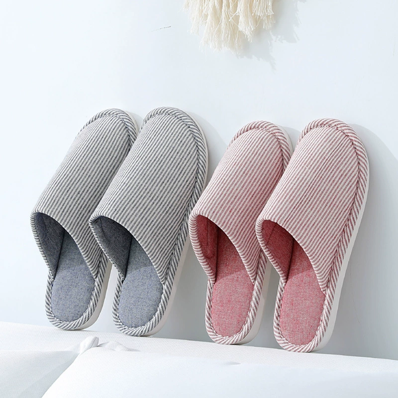 Осенне-зимний льняной пол для дома в японском стиле для пар Yuezi, домашние мужские и женские нескользящие хлопковые тапочки с мягкой подошвой, осенне-зимние