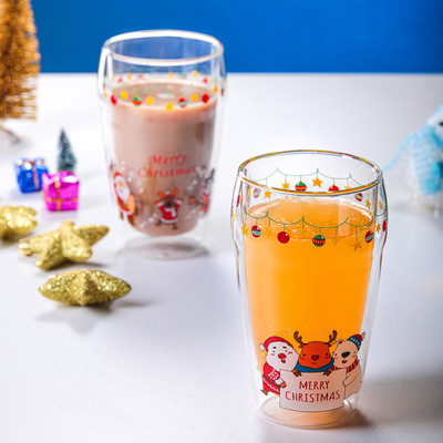Christmas double cup Christmas Cartoon pattern Heat Double Cup Mug Juice Cup originality Grab modelling