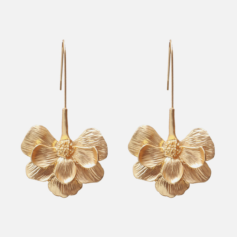 Metal Material 1 Pair Fashion Flower Plating Metal Drop Earrings