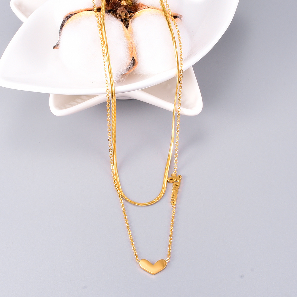 18K Real Gold Plated Plating Material 304 Stainless Steel Pendant Material Titanium Steel Double-layer Necklace