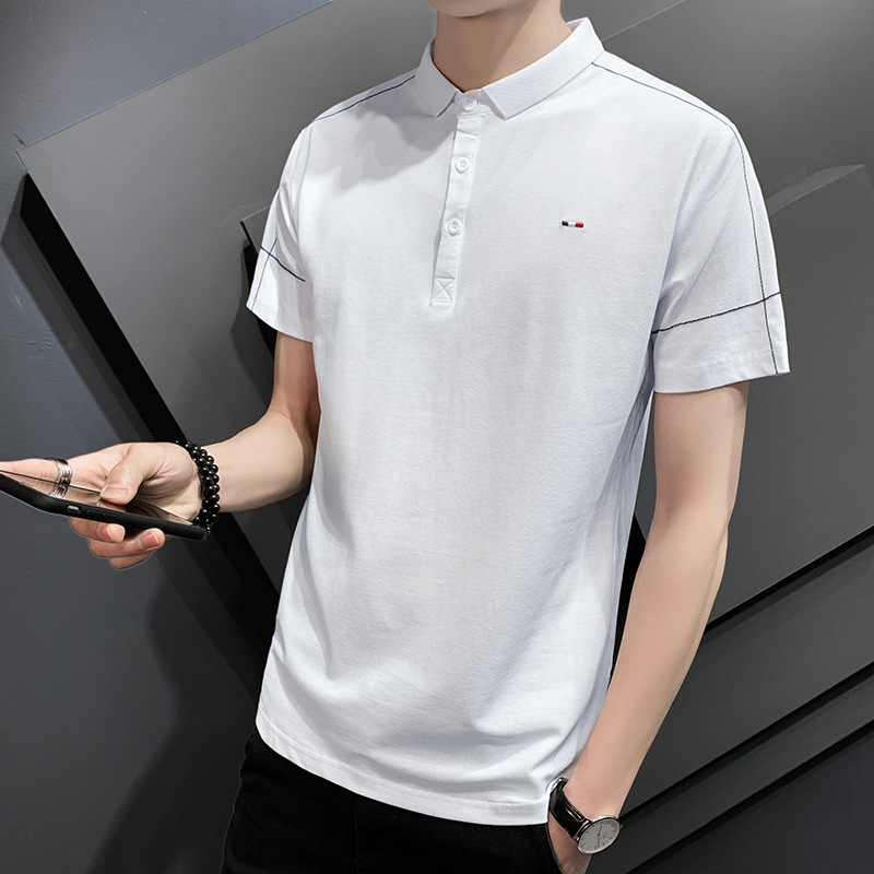 2022新款夏季polo衫短袖休闲男装半袖衫青年翻领打底衫刺绣衣服男