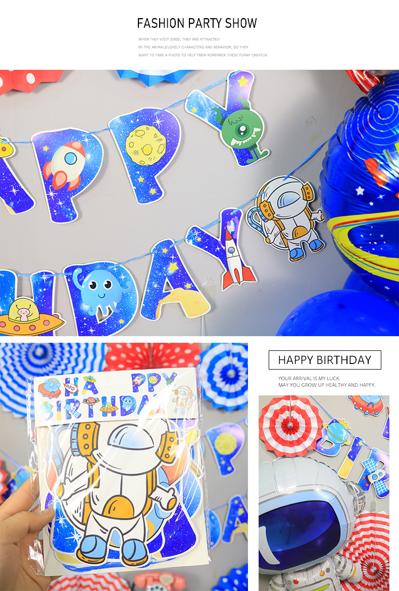 La Nueva Serie Espacial Astronauta Bandera De Cumpleaños Decoración De Fiesta Diseño De Banner Adornos Al Por Mayor display picture 7