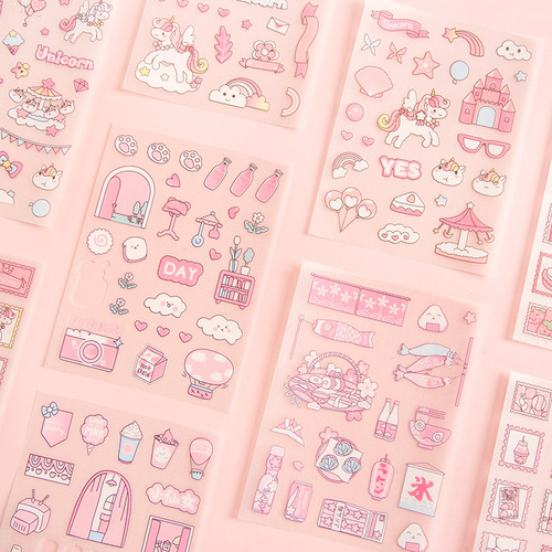 Frosted PET 4-pack sticker Pink girly heart cute cartoon pattern 4-pack flash point frosted PET pocket sticker
