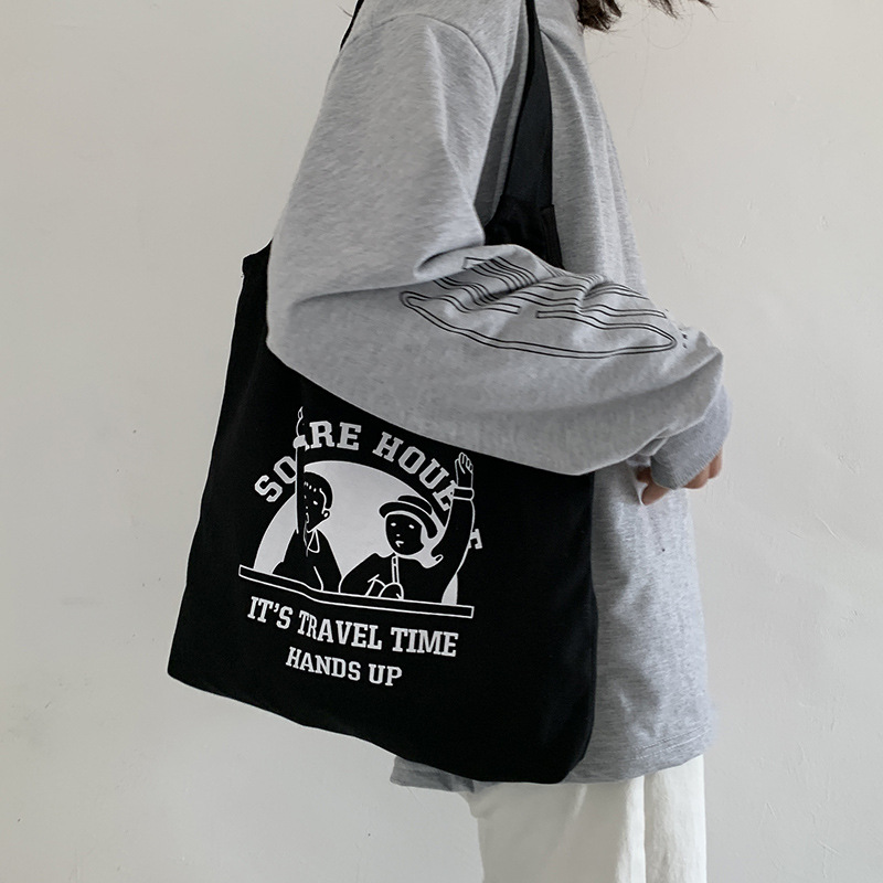 Nuevo bolso de lona para mujer, un solo hombro, estilo ulzzang coreano y japonés, gran capacidad, bonito bolso de lona ins, venta al por mayor.