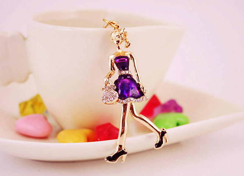 28g Weight Alloy, Metal Material Doll Pattern Unisex Gender Purple, Red, Black Color Little Girl Pendant Keychain 6