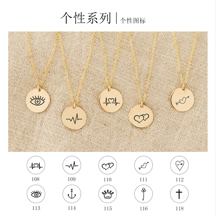 New Lettering Simple Stainless Steel Geometric Round Pendant Rose Gold Necklace display picture 2