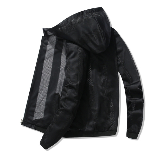 Summer men’s hooded and hollowed out sunscreen jacket