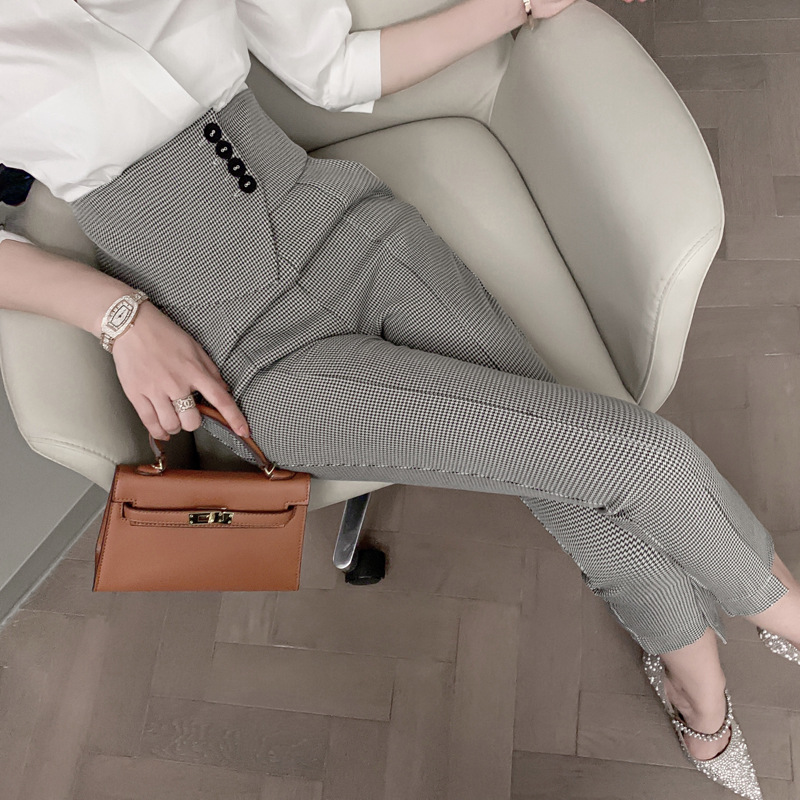 Bộ đồ houndstooth mùa hè nữ áo sơ mi phối quần ống nhỏ hai mảnh — Ca rô Houndstooth chi tiết 18