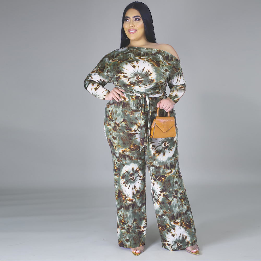 Large Women'S Clothing Autumn Winter New Jumpsuit Fashion Digital Printing Temperament Leisure Wide Leg Pants Suit