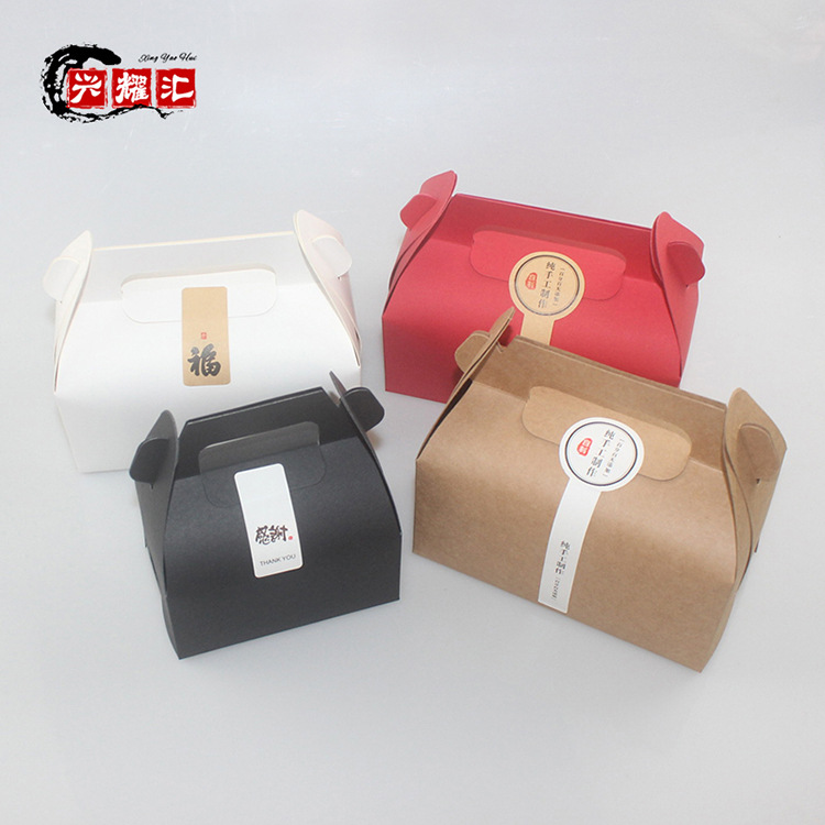 手提牛皮纸西点盒蛋糕慕斯点心盒烘焙包装纸盒食品外卖打包包装盒