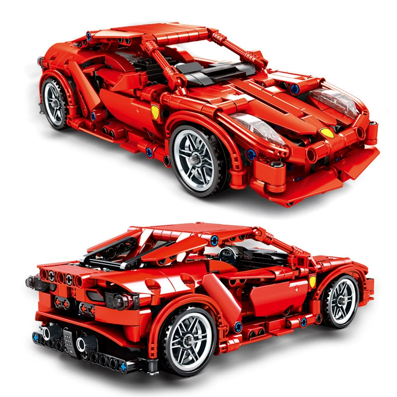 Lego, mechanical red yellow racing car, constructor